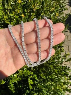 REAL 3mm MOISSANITE Princess Cut Square Tennis Chain Necklace 925 Silver Hip Hop -Harlem Bling Shop harlembling real 3mm moissanite princess cut square tennis chain necklace 925 silver hip hop 06399.1679080321