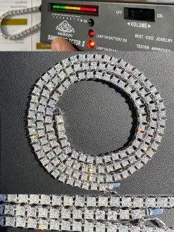 REAL 3mm MOISSANITE Princess Cut Square Tennis Chain Necklace 925 Silver Hip Hop