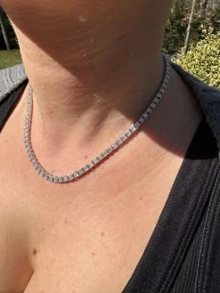 REAL 3mm MOISSANITE Princess Cut Square Tennis Chain Necklace 925 Silver Hip Hop -Harlem Bling Shop harlembling real 3mm moissanite princess cut square tennis chain necklace 925 silver hip hop 28615.1679080343