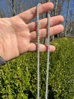 REAL 3mm MOISSANITE Princess Cut Square Tennis Chain Necklace 925 Silver Hip Hop -Harlem Bling Shop harlembling real 3mm moissanite princess cut square tennis chain necklace 925 silver hip hop 56451.1679080374