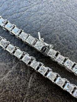 REAL 3mm MOISSANITE Princess Cut Square Tennis Chain Necklace 925 Silver Hip Hop -Harlem Bling Shop harlembling real 3mm moissanite princess cut square tennis chain necklace 925 silver hip hop 73558.1679080352