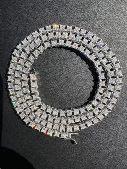 REAL 3mm MOISSANITE Princess Cut Square Tennis Chain Necklace 925 Silver Hip Hop -Harlem Bling Shop harlembling real 3mm moissanite princess cut square tennis chain necklace 925 silver hip hop 76367.1679080381