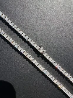 REAL 3mm MOISSANITE Princess Cut Square Tennis Chain Necklace 925 Silver Hip Hop -Harlem Bling Shop harlembling real 3mm moissanite princess cut square tennis chain necklace 925 silver hip hop 83280.1679080341