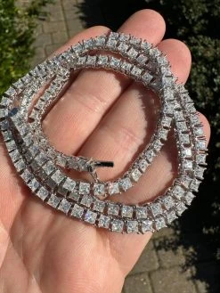 REAL 3mm MOISSANITE Princess Cut Square Tennis Chain Necklace 925 Silver Hip Hop -Harlem Bling Shop harlembling real 3mm moissanite princess cut square tennis chain necklace 925 silver hip hop 84071.1679080310