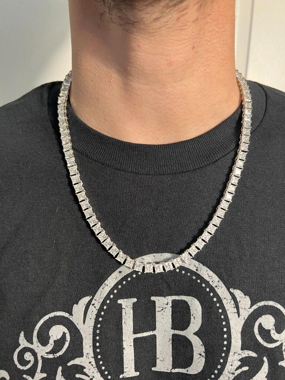 REAL 5mm MOISSANITE Princess Cut Square Tennis Chain Necklace Pass Diamond Tester 4 REAL 5mm MOISSANITE Princess Cut Square Tennis Chain Necklace Pass Diamond Tester - Image 2