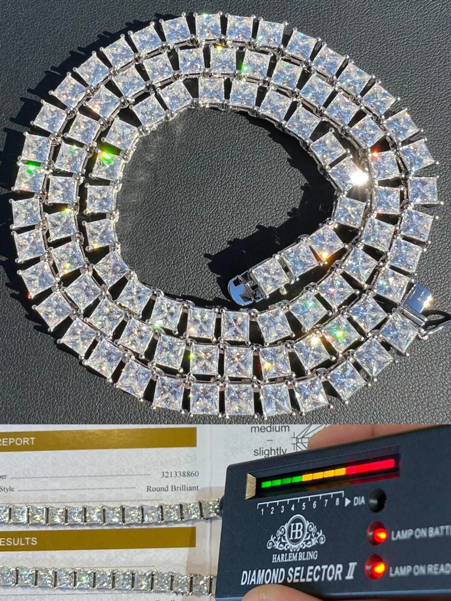 REAL 5mm MOISSANITE Princess Cut Square Tennis Chain Necklace Pass Diamond Tester 3 REAL 5mm MOISSANITE Princess Cut Square Tennis Chain Necklace Pass Diamond Tester