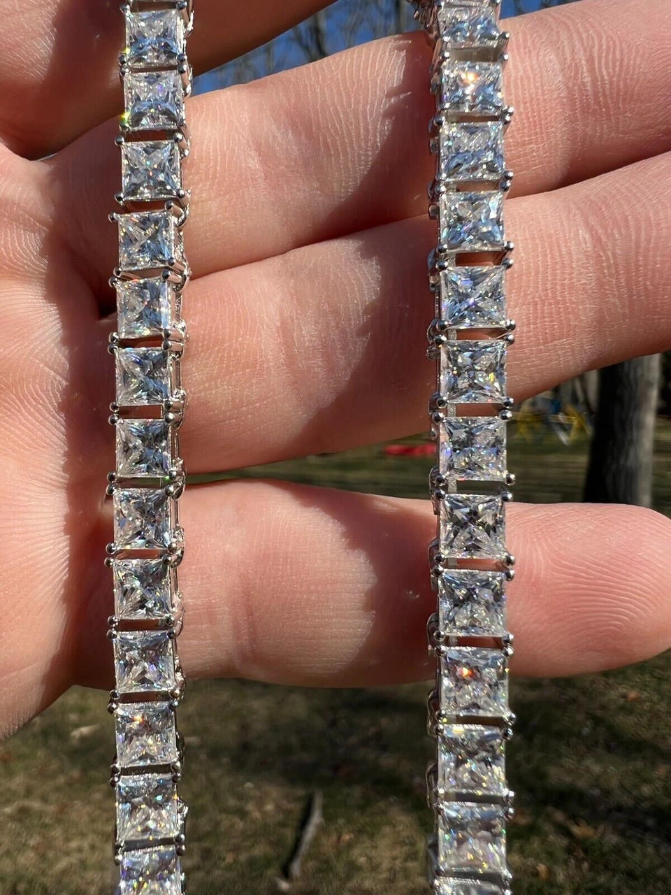 REAL 5mm MOISSANITE Princess Cut Square Tennis Chain Necklace Pass Diamond Tester 13 REAL 5mm MOISSANITE Princess Cut Square Tennis Chain Necklace Pass Diamond Tester - Image 11