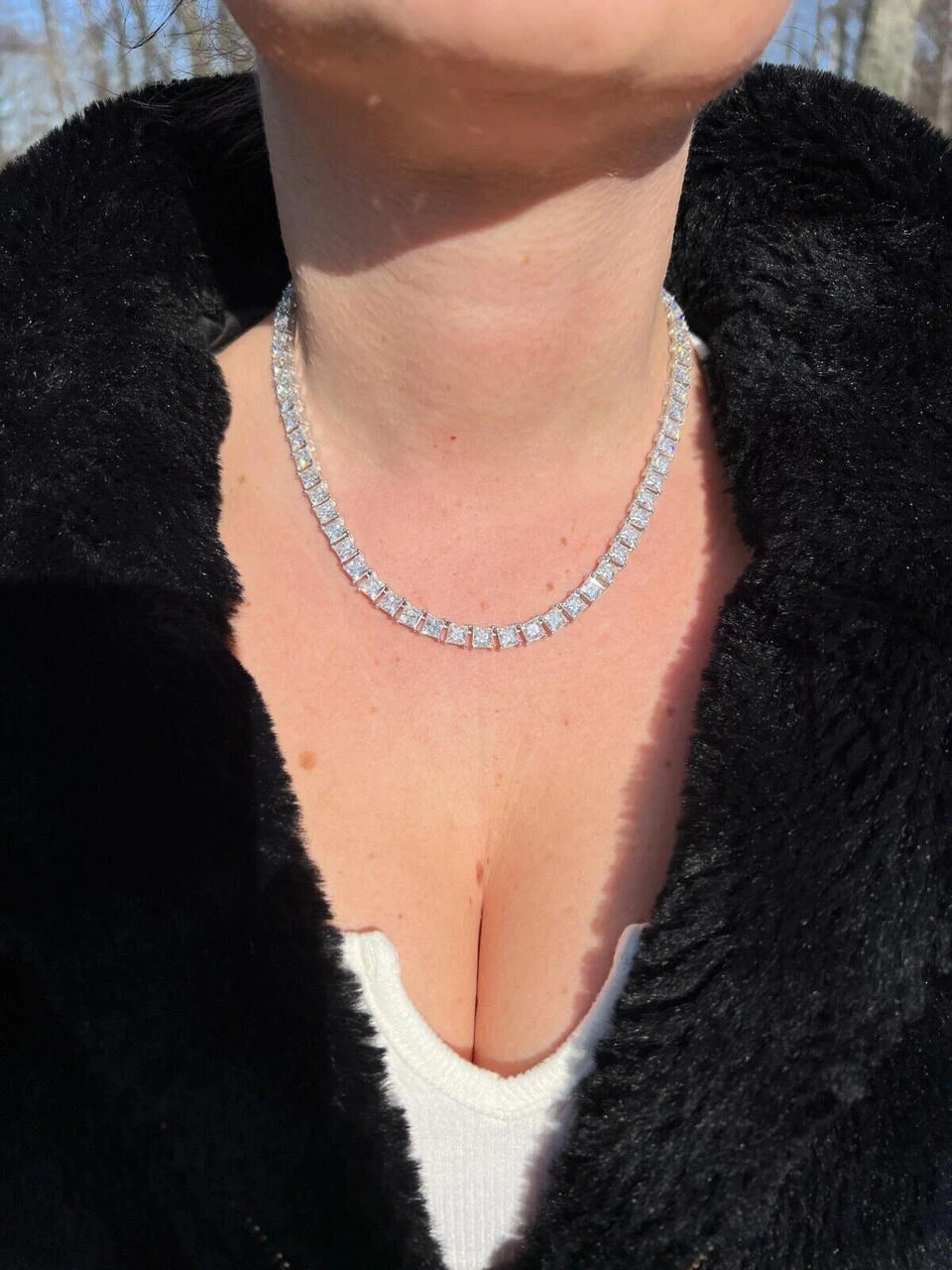 REAL 5mm MOISSANITE Princess Cut Square Tennis Chain Necklace Pass Diamond Tester 7 REAL 5mm MOISSANITE Princess Cut Square Tennis Chain Necklace Pass Diamond Tester - Image 5