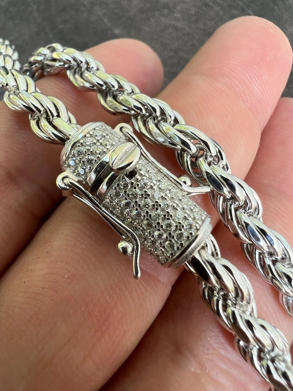 Real 6mm Rope Chain Necklace Bracelet Solid 925 Silver Iced 1ct MOISSANITE Clasp 10 Real 6mm Rope Chain Necklace Bracelet Solid 925 Silver Iced 1ct MOISSANITE Clasp - Image 8