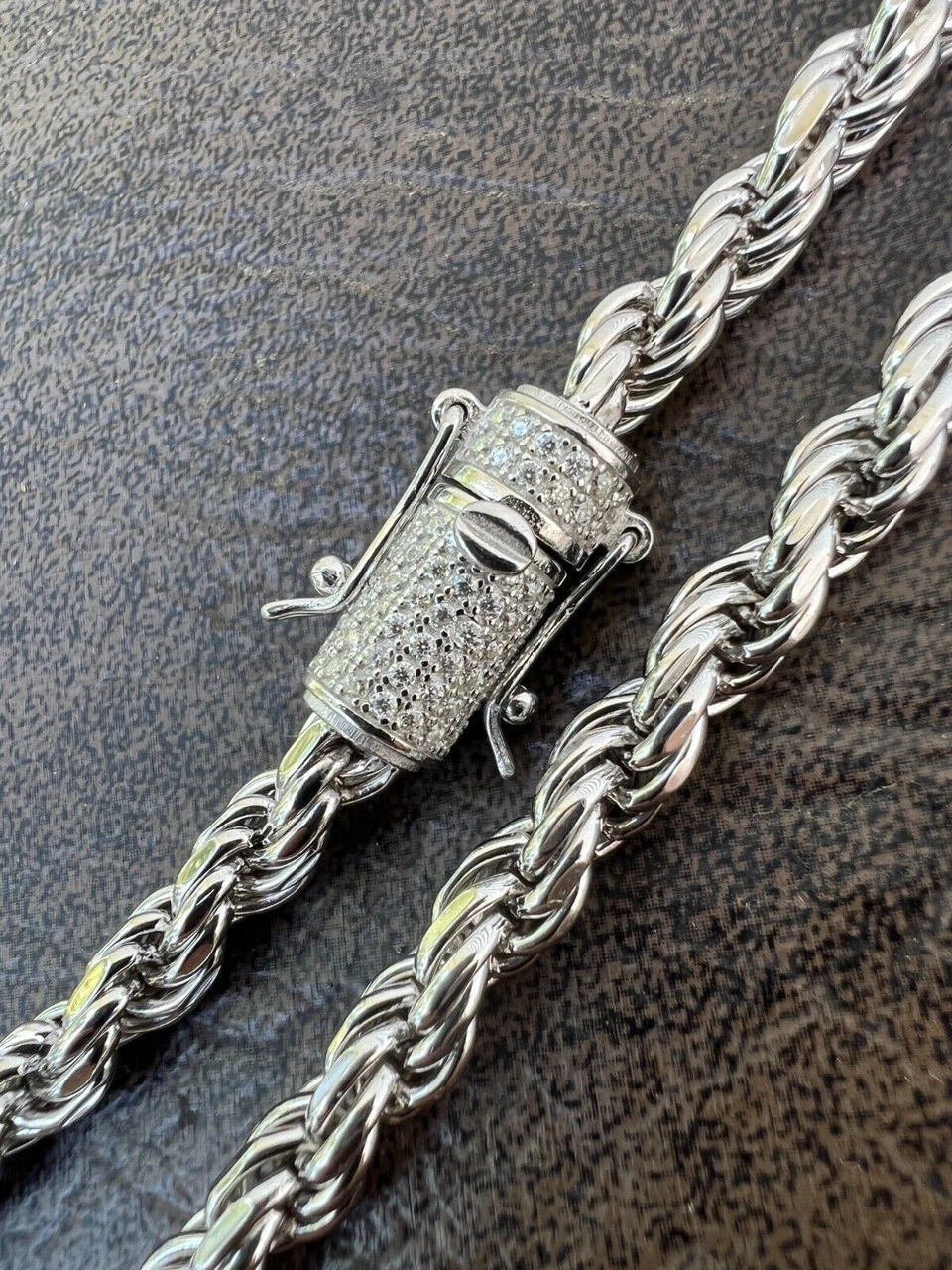 Real 6mm Rope Chain Necklace Bracelet Solid 925 Silver Iced 1ct MOISSANITE Clasp 4 Real 6mm Rope Chain Necklace Bracelet Solid 925 Silver Iced 1ct MOISSANITE Clasp - Image 2