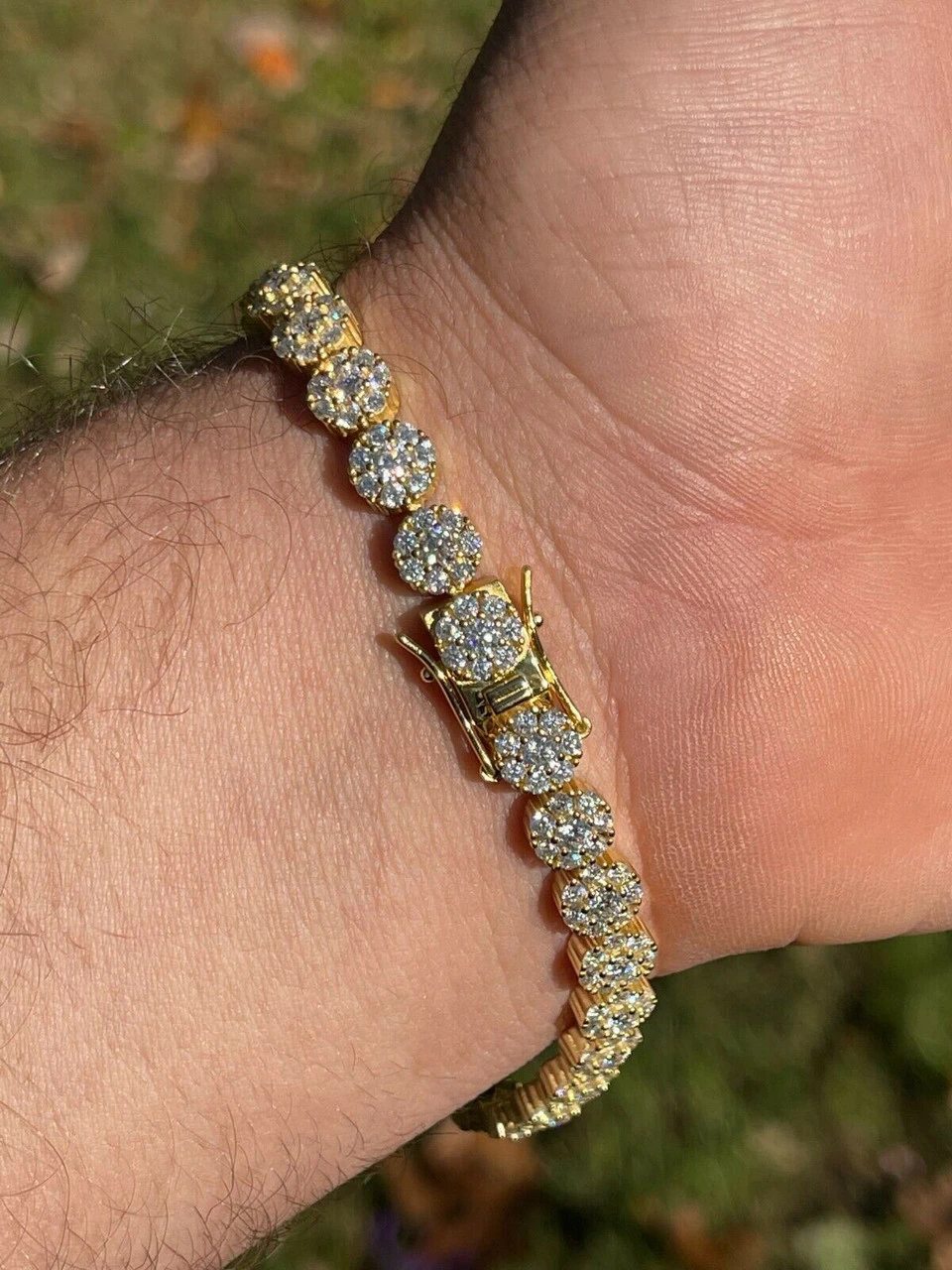 Real 9.5CT MOISSANITE 14k Gold Vermeil Iced Flooded Out Cluster Tennis Bracelet 10 Real 9.5CT MOISSANITE 14k Gold Vermeil Iced Flooded Out Cluster Tennis Bracelet - Image 8