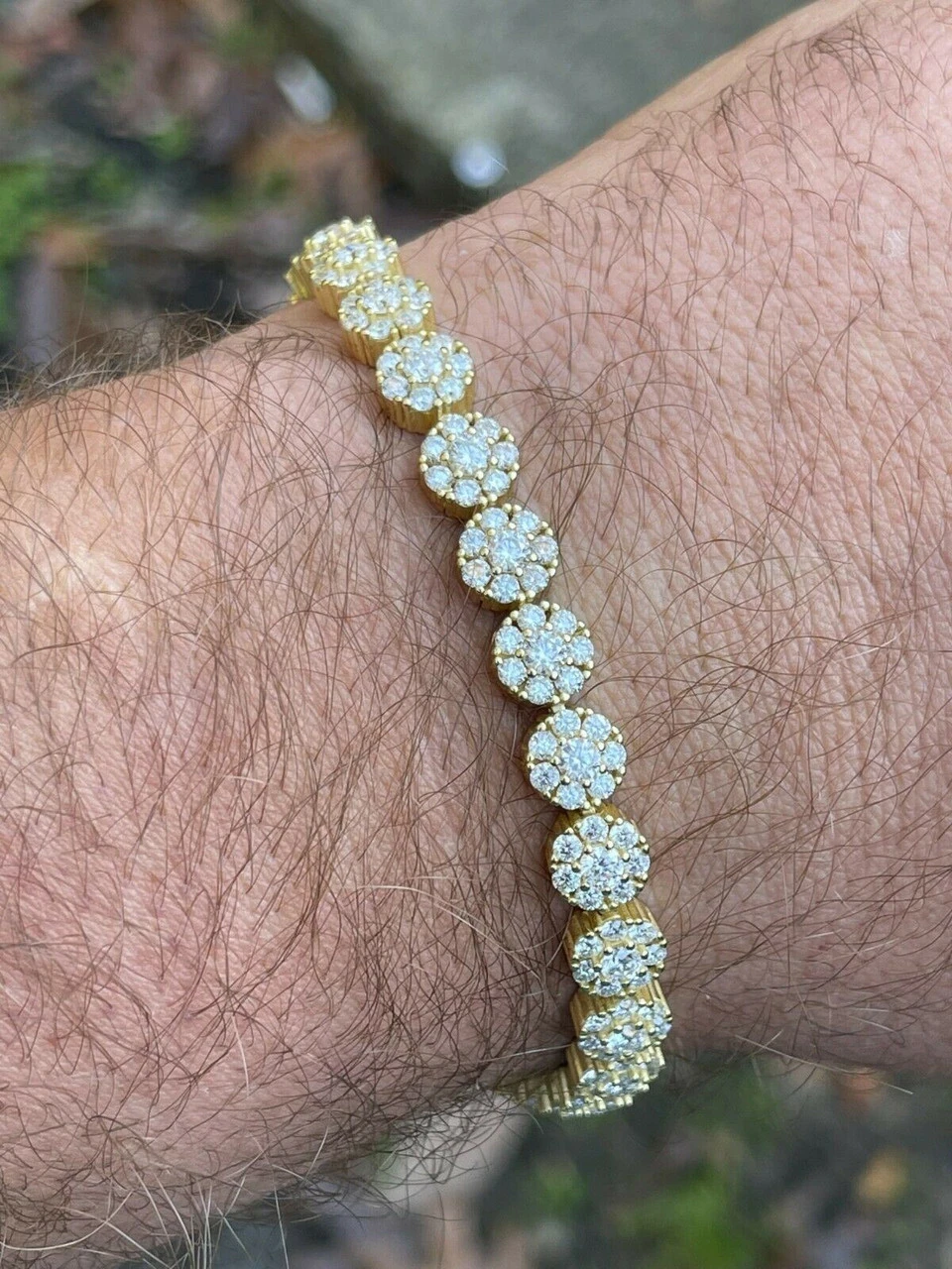 Real 9.5CT MOISSANITE 14k Gold Vermeil Iced Flooded Out Cluster Tennis Bracelet 5 Real 9.5CT MOISSANITE 14k Gold Vermeil Iced Flooded Out Cluster Tennis Bracelet - Image 3