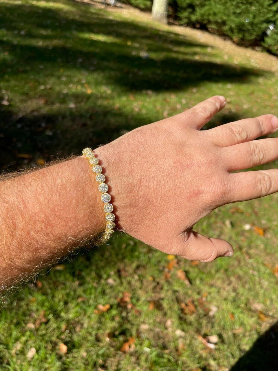 Real 9.5CT MOISSANITE 14k Gold Vermeil Iced Flooded Out Cluster Tennis Bracelet 4 Real 9.5CT MOISSANITE 14k Gold Vermeil Iced Flooded Out Cluster Tennis Bracelet - Image 2