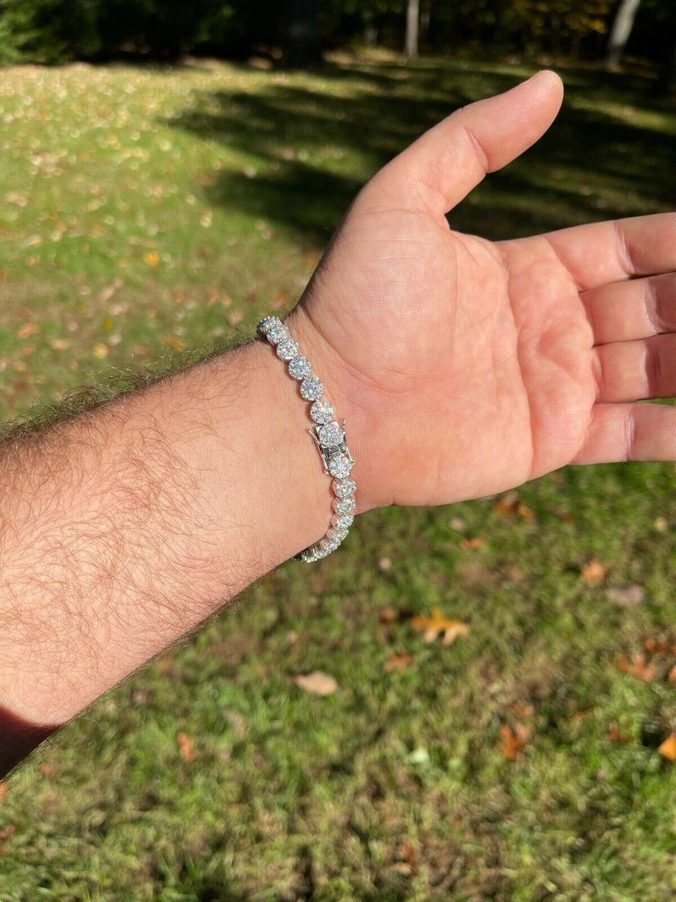 Real 9.5CT MOISSANITE 925 Silver Mens Iced Flooded Out Cluster Tennis Bracelet 12 Real 9.5CT MOISSANITE 925 Silver Mens Iced Flooded Out Cluster Tennis Bracelet - Image 10