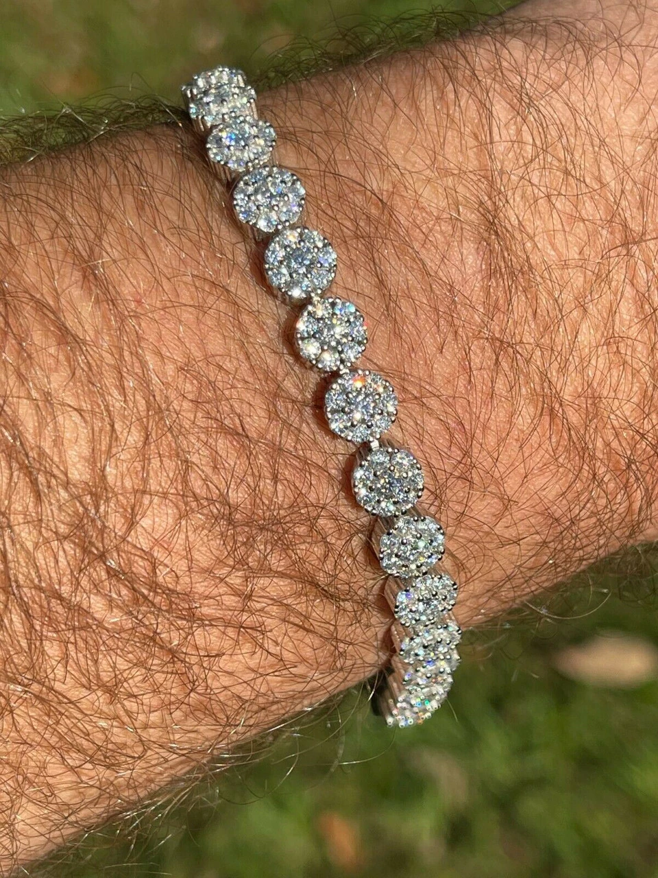 Real 9.5CT MOISSANITE 925 Silver Mens Iced Flooded Out Cluster Tennis Bracelet 11 Real 9.5CT MOISSANITE 925 Silver Mens Iced Flooded Out Cluster Tennis Bracelet - Image 9