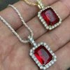 Real 925 Silver / 14k Gold Mens Ruby Necklace Iced Out
