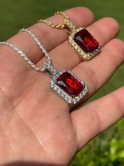Real 925 Silver / 14k Gold Mens Ruby Necklace Iced Out -Harlem Bling Shop harlembling real 925 silver 14k gold mens ruby necklace iced out 90035.1664373925