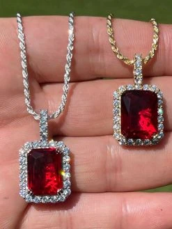 Real 925 Silver / 14k Gold Mens Ruby Necklace Iced Out -Harlem Bling Shop harlembling real 925 silver 14k gold mens ruby necklace iced out 92751.1664394754