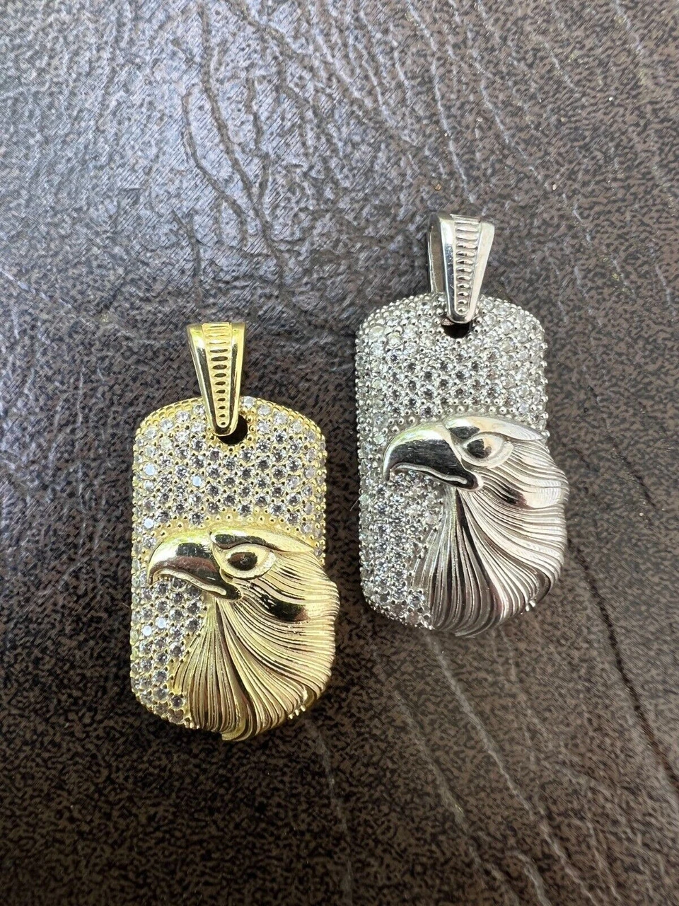 Real 925 Silver / 14k Gold Plated American Bald Eagle Bird Pendant Necklace Iced 4 Real 925 Silver / 14k Gold Plated American Bald Eagle Bird Pendant Necklace Iced - Image 2