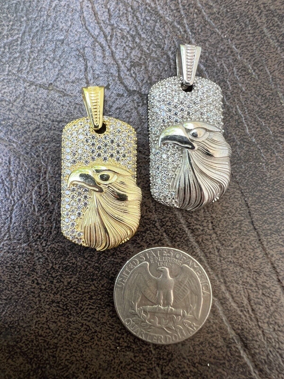Real 925 Silver / 14k Gold Plated American Bald Eagle Bird Pendant Necklace Iced 14 Real 925 Silver / 14k Gold Plated American Bald Eagle Bird Pendant Necklace Iced - Image 12