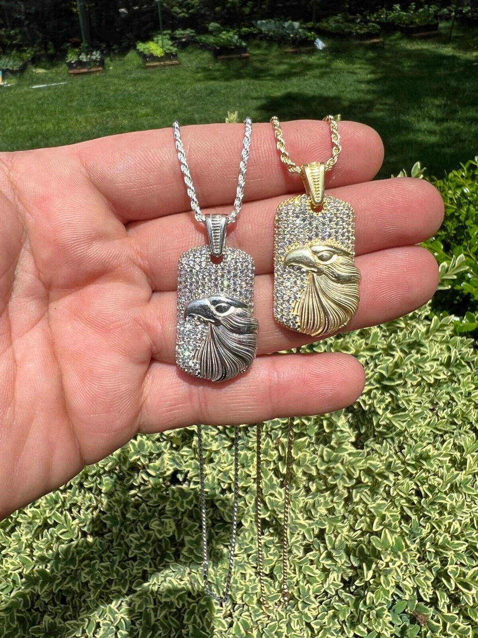 Real 925 Silver / 14k Gold Plated American Bald Eagle Bird Pendant Necklace Iced 5 Real 925 Silver / 14k Gold Plated American Bald Eagle Bird Pendant Necklace Iced - Image 3