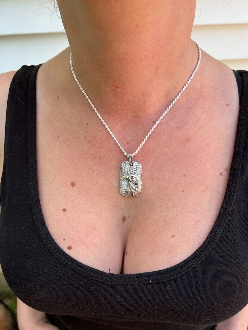 Real 925 Silver / 14k Gold Plated American Bald Eagle Bird Pendant Necklace Iced 7 Real 925 Silver / 14k Gold Plated American Bald Eagle Bird Pendant Necklace Iced - Image 5