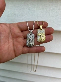 Real 925 Silver / 14k Gold Plated American Bald Eagle Bird Pendant Necklace Iced 17 Real 925 Silver / 14k Gold Plated American Bald Eagle Bird Pendant Necklace Iced -Harlem Bling Shop harlembling real 925 silver 14k gold plated american bald eagle bird pendant necklace iced 62311.1664299968