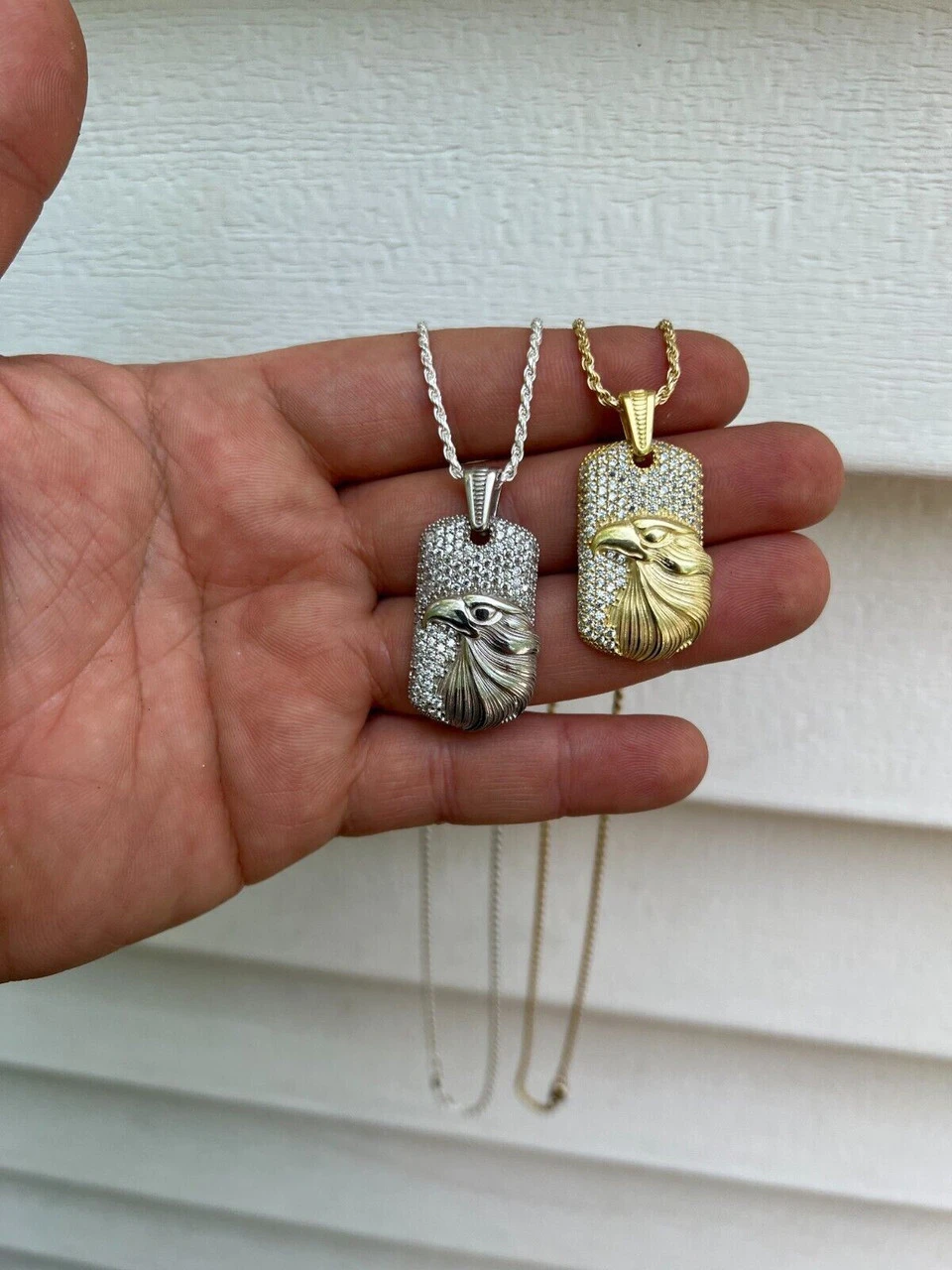 Real 925 Silver / 14k Gold Plated American Bald Eagle Bird Pendant Necklace Iced 6 Real 925 Silver / 14k Gold Plated American Bald Eagle Bird Pendant Necklace Iced - Image 4