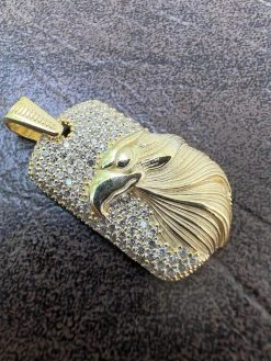 Real 925 Silver / 14k Gold Plated American Bald Eagle Bird Pendant Necklace Iced 21 Real 925 Silver / 14k Gold Plated American Bald Eagle Bird Pendant Necklace Iced -Harlem Bling Shop harlembling real 925 silver 14k gold plated american bald eagle bird pendant necklace iced 98703.1664302369