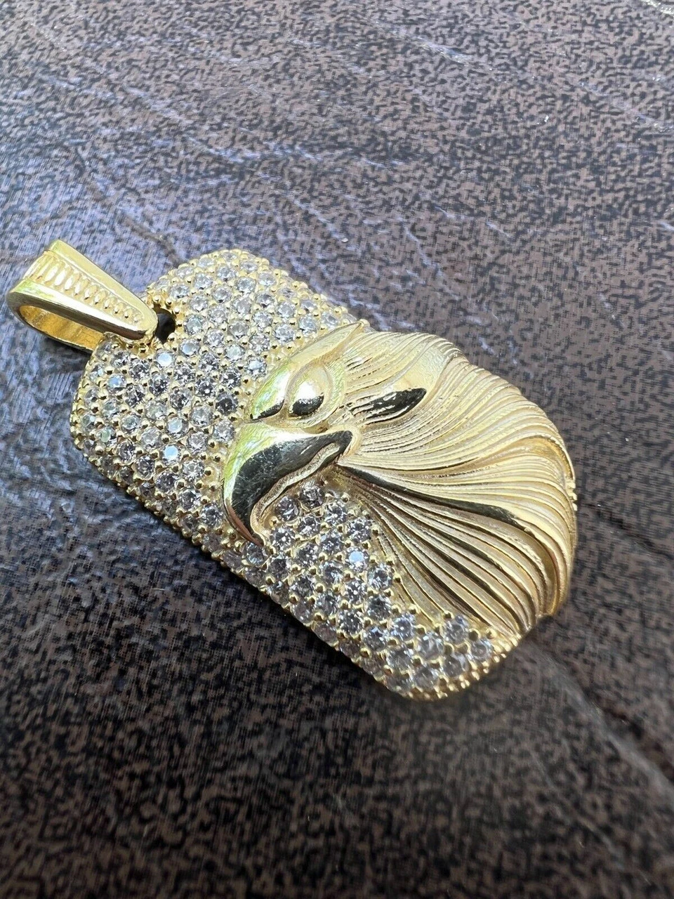 Real 925 Silver / 14k Gold Plated American Bald Eagle Bird Pendant Necklace Iced 10 Real 925 Silver / 14k Gold Plated American Bald Eagle Bird Pendant Necklace Iced - Image 8
