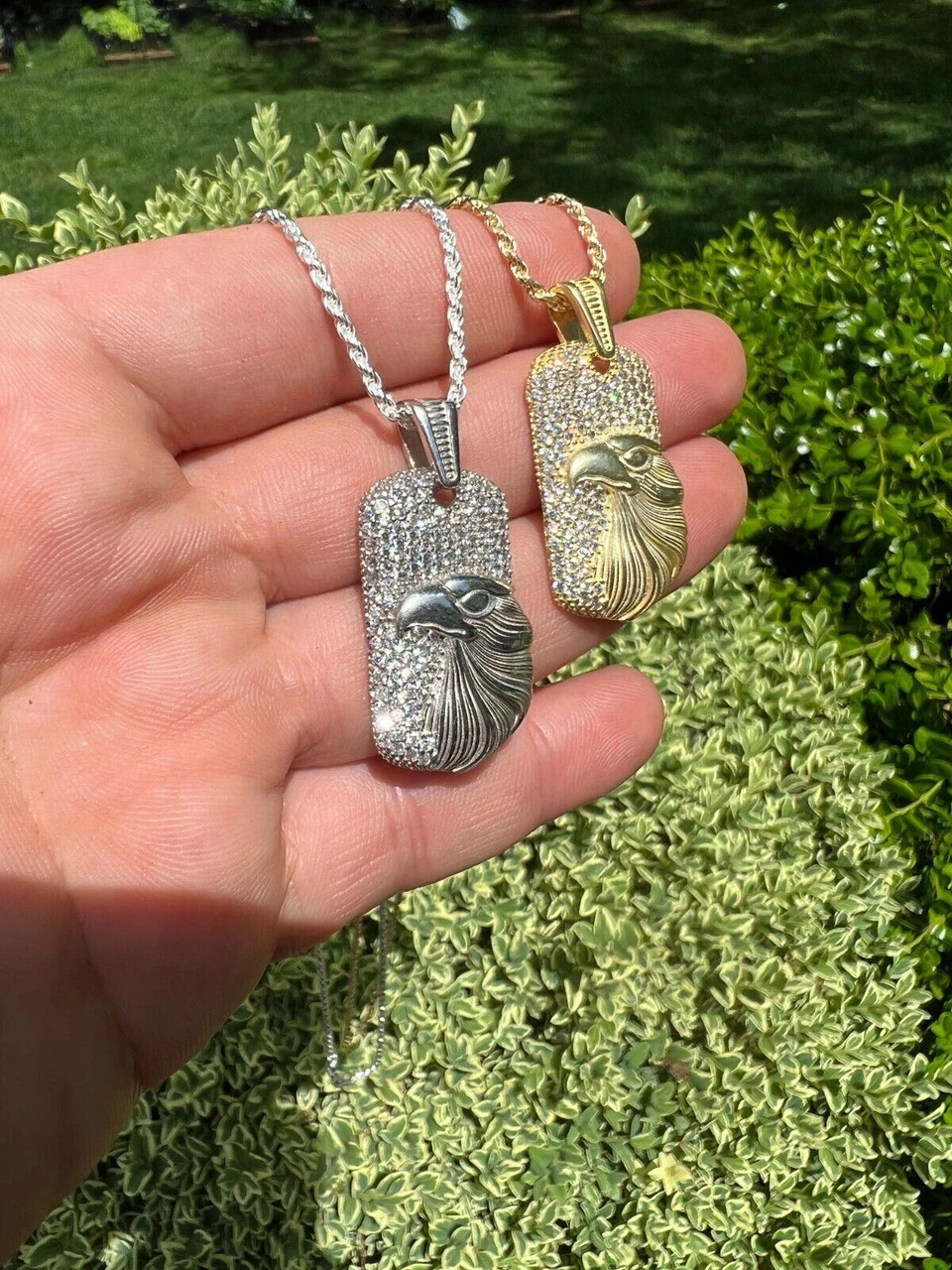 Real 925 Silver / 14k Gold Plated American Bald Eagle Bird Pendant Necklace Iced 9 Real 925 Silver / 14k Gold Plated American Bald Eagle Bird Pendant Necklace Iced - Image 7