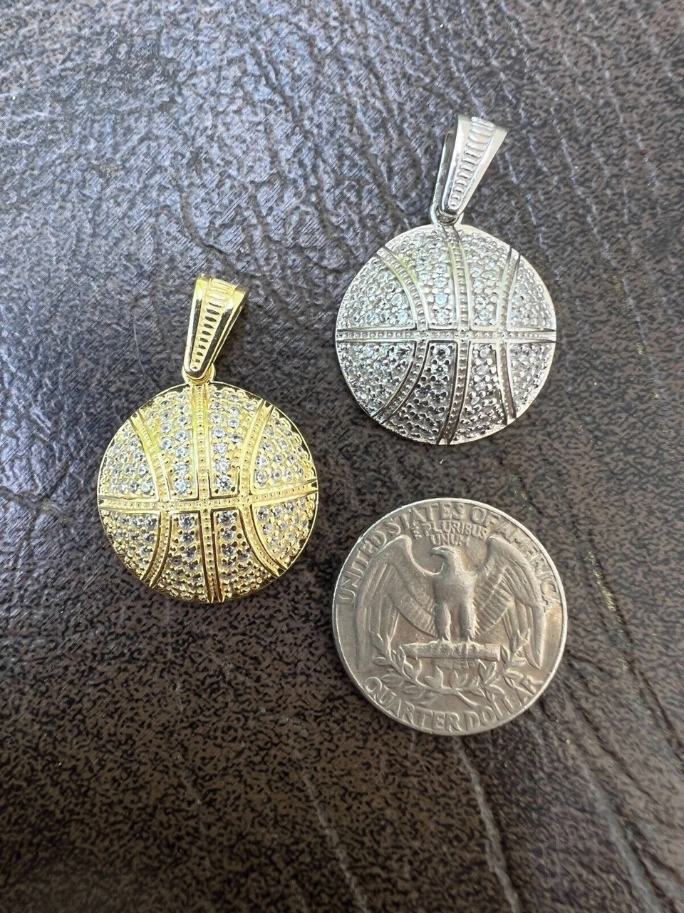 Real 925 Silver / 14k Gold Plated Basketball Pendant Necklace Mens Ladies Iced 8 Real 925 Silver / 14k Gold Plated Basketball Pendant Necklace Mens Ladies Iced - Image 6