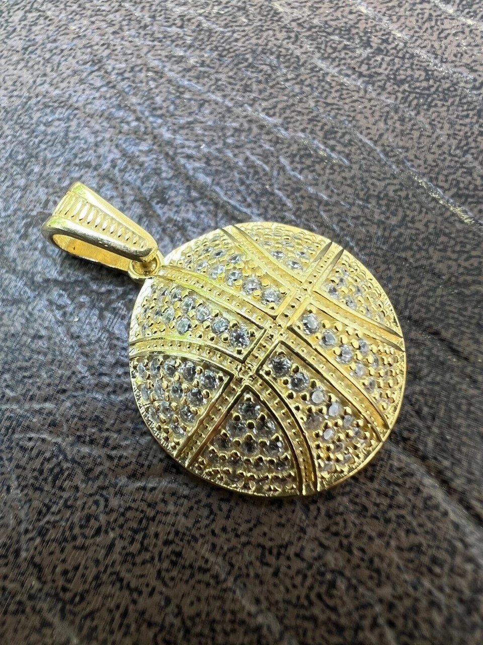 Real 925 Silver / 14k Gold Plated Basketball Pendant Necklace Mens Ladies Iced 5 Real 925 Silver / 14k Gold Plated Basketball Pendant Necklace Mens Ladies Iced - Image 3