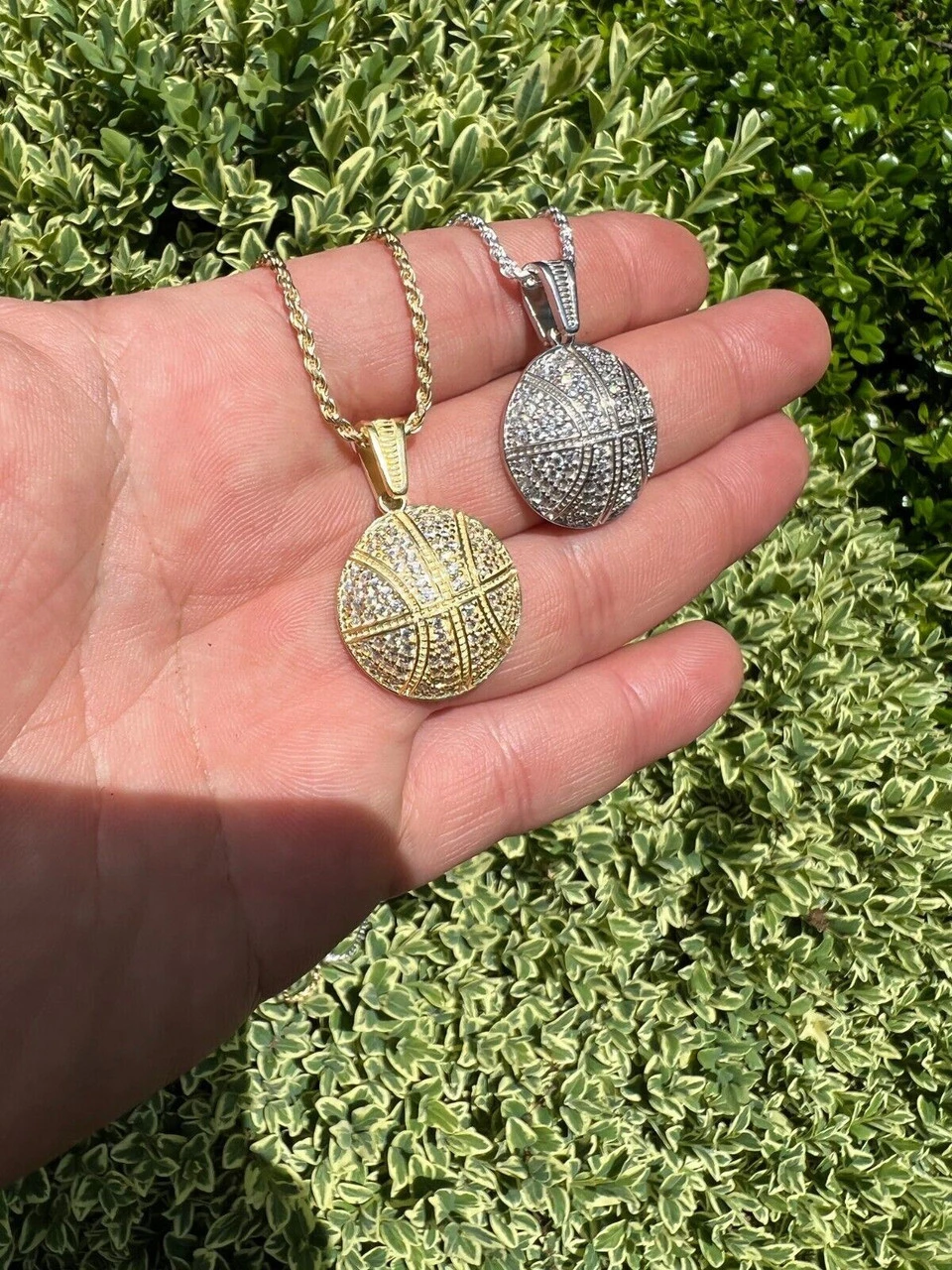 Real 925 Silver / 14k Gold Plated Basketball Pendant Necklace Mens Ladies Iced 12 Real 925 Silver / 14k Gold Plated Basketball Pendant Necklace Mens Ladies Iced - Image 10