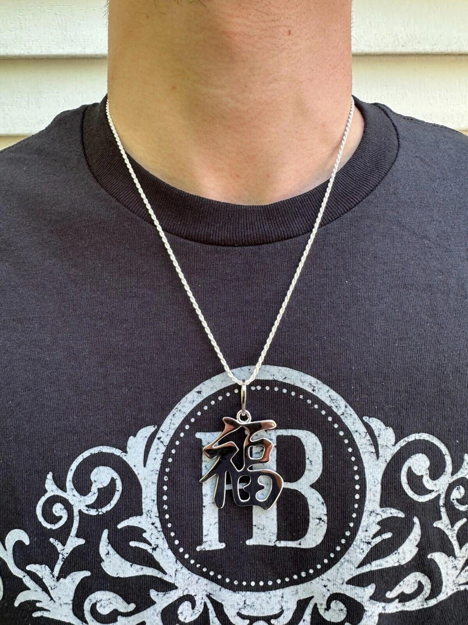 Real 925 Silver / 14k Gold Plated Chinese FU Symbol Good Luck Fortune 2" Pendant 7 Real 925 Silver / 14k Gold Plated Chinese FU Symbol Good Luck Fortune 2" Pendant - Image 5