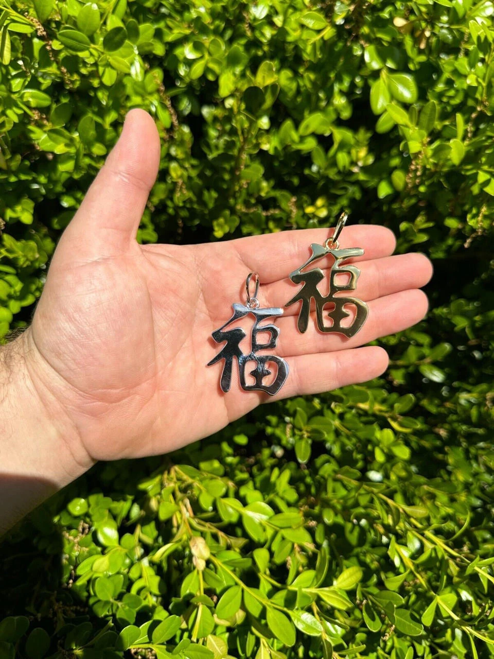 Real 925 Silver / 14k Gold Plated Chinese FU Symbol Good Luck Fortune 2" Pendant 13 Real 925 Silver / 14k Gold Plated Chinese FU Symbol Good Luck Fortune 2" Pendant - Image 11