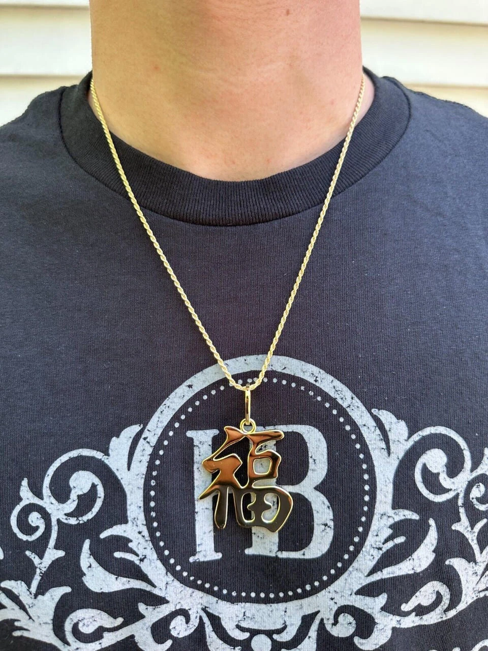 Real 925 Silver / 14k Gold Plated Chinese FU Symbol Good Luck Fortune 2" Pendant 8 Real 925 Silver / 14k Gold Plated Chinese FU Symbol Good Luck Fortune 2" Pendant - Image 6