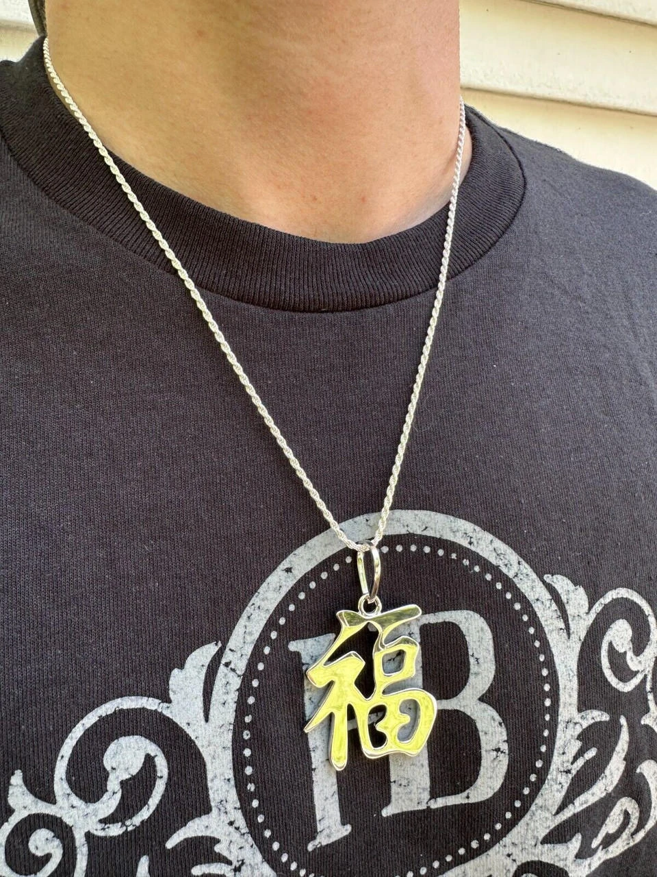 Real 925 Silver / 14k Gold Plated Chinese FU Symbol Good Luck Fortune 2" Pendant 18 Real 925 Silver / 14k Gold Plated Chinese FU Symbol Good Luck Fortune 2" Pendant - Image 16