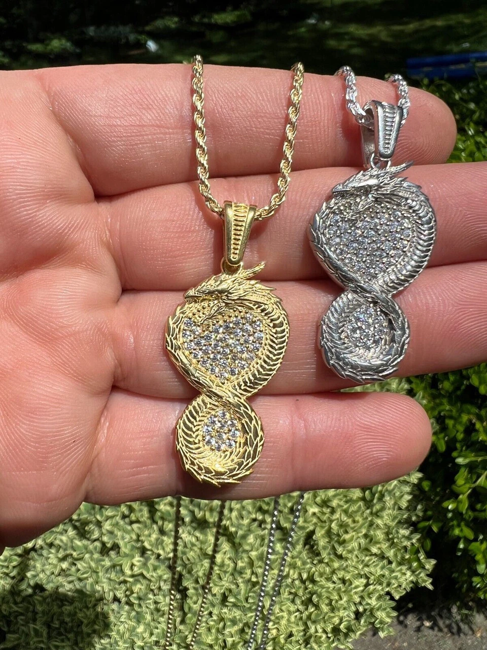 Real 925 Silver / 14k Gold Plated Dragon Infinite Flame Pendant Necklace Iced 9 Real 925 Silver / 14k Gold Plated Dragon Infinite Flame Pendant Necklace Iced - Image 7