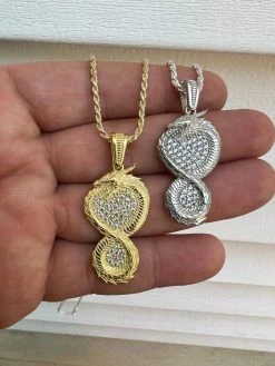 Real 925 Silver / 14k Gold Plated Dragon Infinite Flame Pendant Necklace Iced 19 Real 925 Silver / 14k Gold Plated Dragon Infinite Flame Pendant Necklace Iced -Harlem Bling Shop harlembling real 925 silver 14k gold plated dragon infinite flame pendant necklace iced 21562.1664300867
