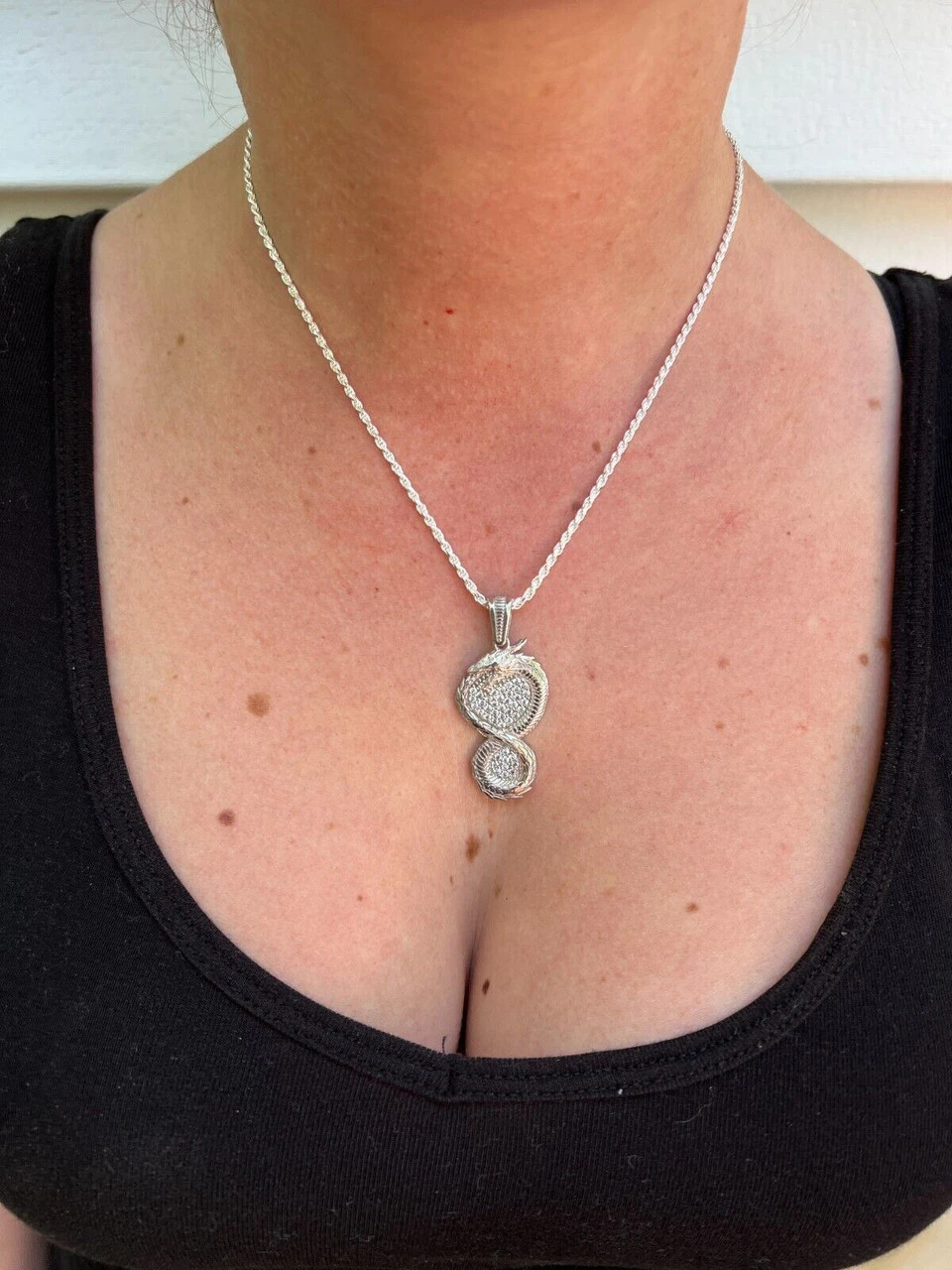 Real 925 Silver / 14k Gold Plated Dragon Infinite Flame Pendant Necklace Iced 5 Real 925 Silver / 14k Gold Plated Dragon Infinite Flame Pendant Necklace Iced - Image 3