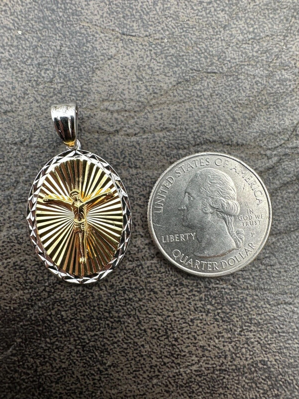 Real 925 Silver 14k Gold Plated Jesus Medallion Pendant Diamond Cut Necklace 7 Real 925 Silver 14k Gold Plated Jesus Medallion Pendant Diamond Cut Necklace - Image 5