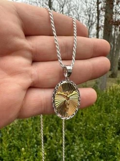 Real 925 Silver 14k Gold Plated Jesus Medallion Pendant Diamond Cut Necklace 22 Real 925 Silver 14k Gold Plated Jesus Medallion Pendant Diamond Cut Necklace -Harlem Bling Shop harlembling real 925 silver 14k gold plated jesus medallion pendant diamond cut necklace 42921.1678215079