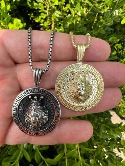 Real 925 Silver / 14k Gold Plated Lion King Of Jungle Medallion Pendant Necklace -Harlem Bling Shop harlembling real 925 silver 14k gold plated lion king of jungle medallion pendant necklace 71396.1684271266