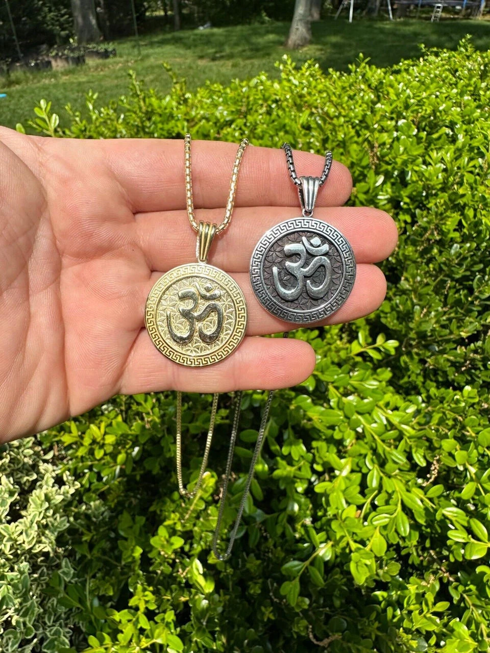 Real 925 Silver / 14k Gold Plated Ohn Hindu Om Big 1" Medallion Pendant Necklace 17 Real 925 Silver / 14k Gold Plated Ohn Hindu Om Big 1" Medallion Pendant Necklace - Image 15