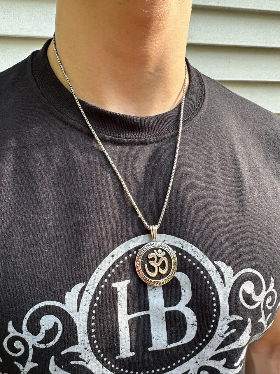 Real 925 Silver / 14k Gold Plated Ohn Hindu Om Big 1" Medallion Pendant Necklace 20 Real 925 Silver / 14k Gold Plated Ohn Hindu Om Big 1" Medallion Pendant Necklace - Image 18