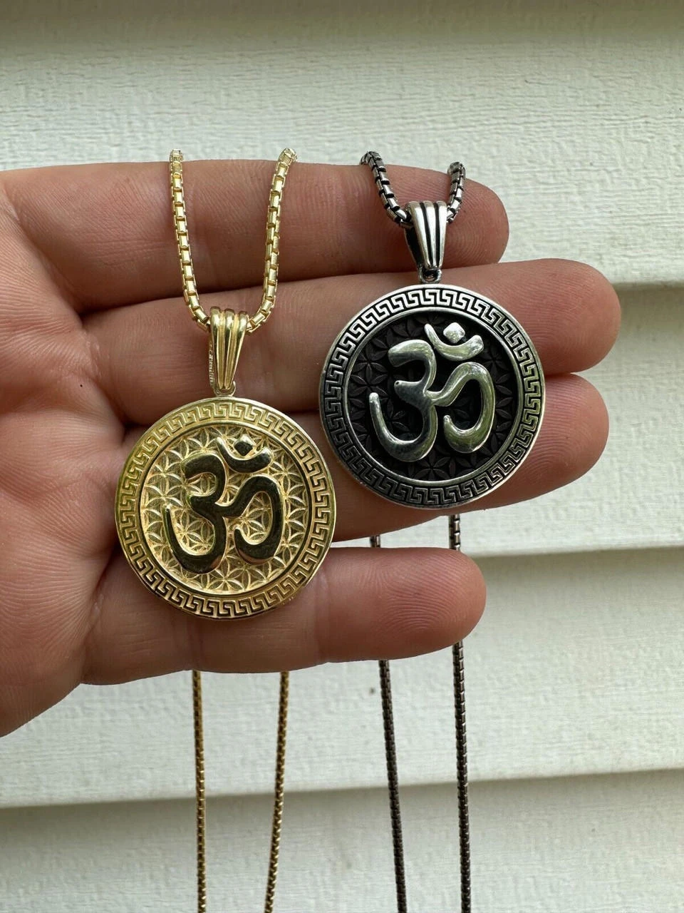 Real 925 Silver / 14k Gold Plated Ohn Hindu Om Big 1" Medallion Pendant Necklace 14 Real 925 Silver / 14k Gold Plated Ohn Hindu Om Big 1" Medallion Pendant Necklace - Image 12