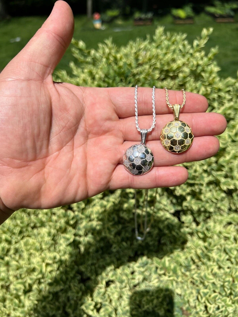 Real 925 Silver / 14k Gold Plated Soccer Ball Futbol Pendant Necklace Charm Iced 9 Real 925 Silver / 14k Gold Plated Soccer Ball Futbol Pendant Necklace Charm Iced - Image 7