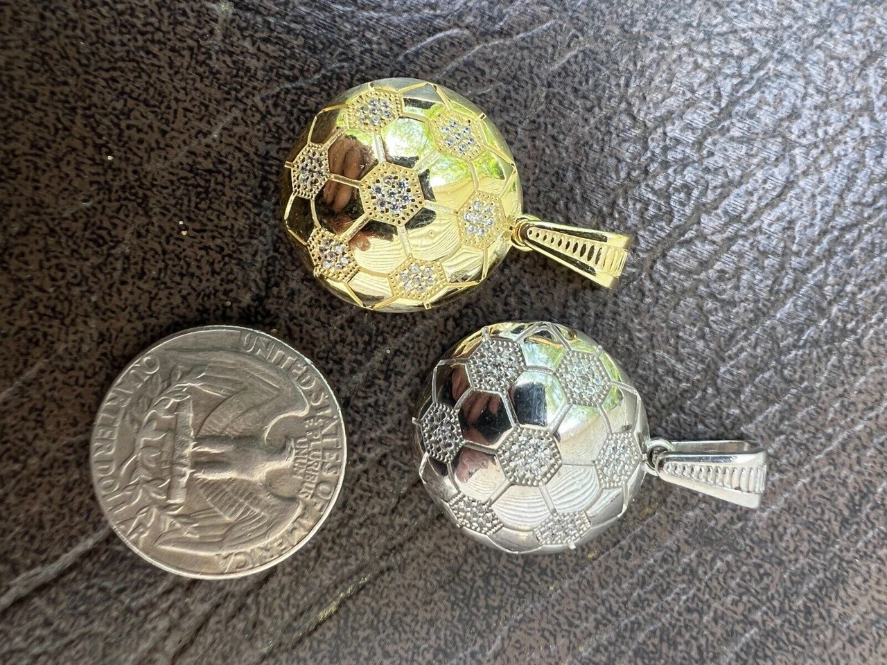 Real 925 Silver / 14k Gold Plated Soccer Ball Futbol Pendant Necklace Charm Iced 13 Real 925 Silver / 14k Gold Plated Soccer Ball Futbol Pendant Necklace Charm Iced - Image 11