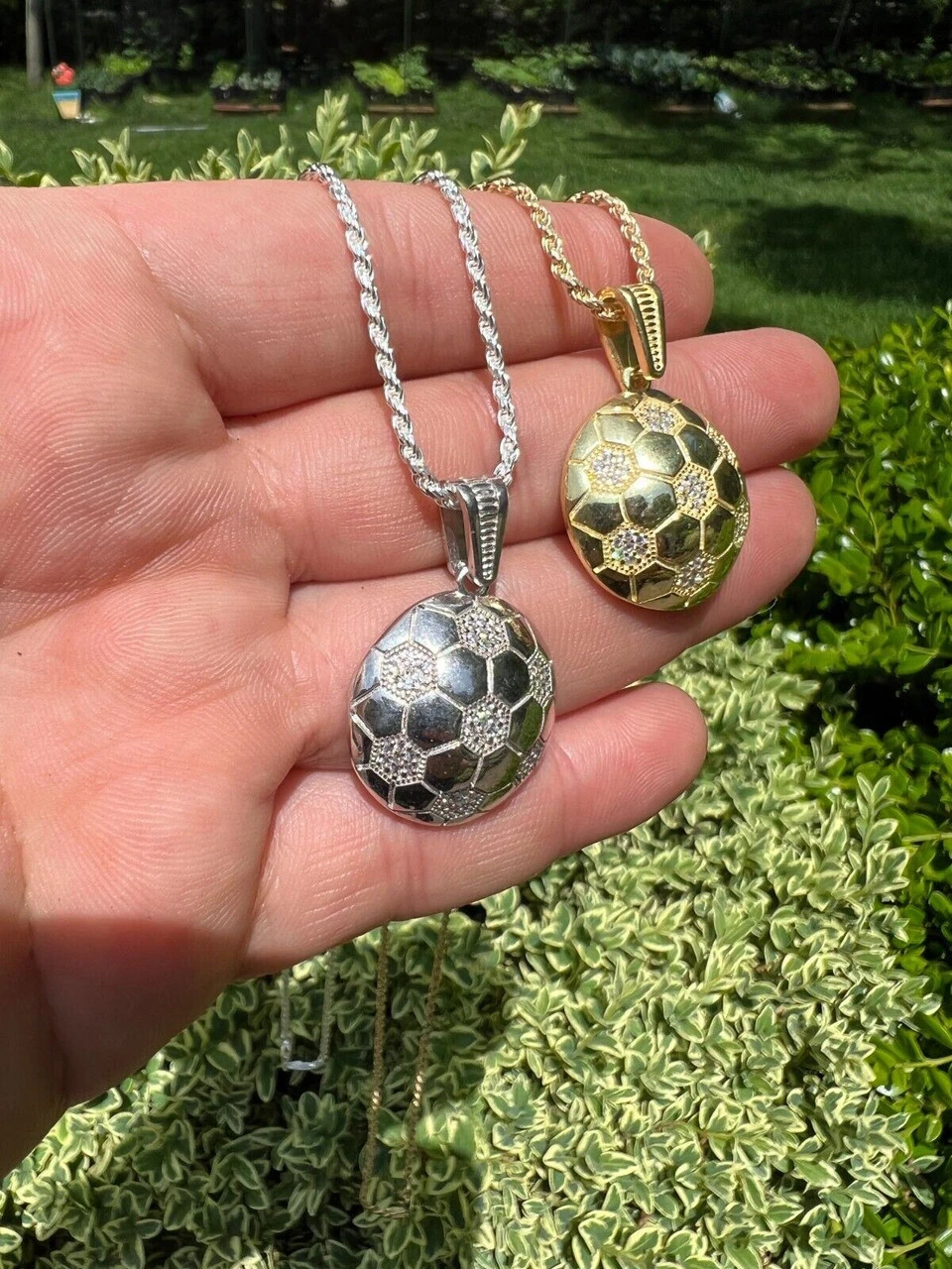 Real 925 Silver / 14k Gold Plated Soccer Ball Futbol Pendant Necklace Charm Iced 7 Real 925 Silver / 14k Gold Plated Soccer Ball Futbol Pendant Necklace Charm Iced - Image 5